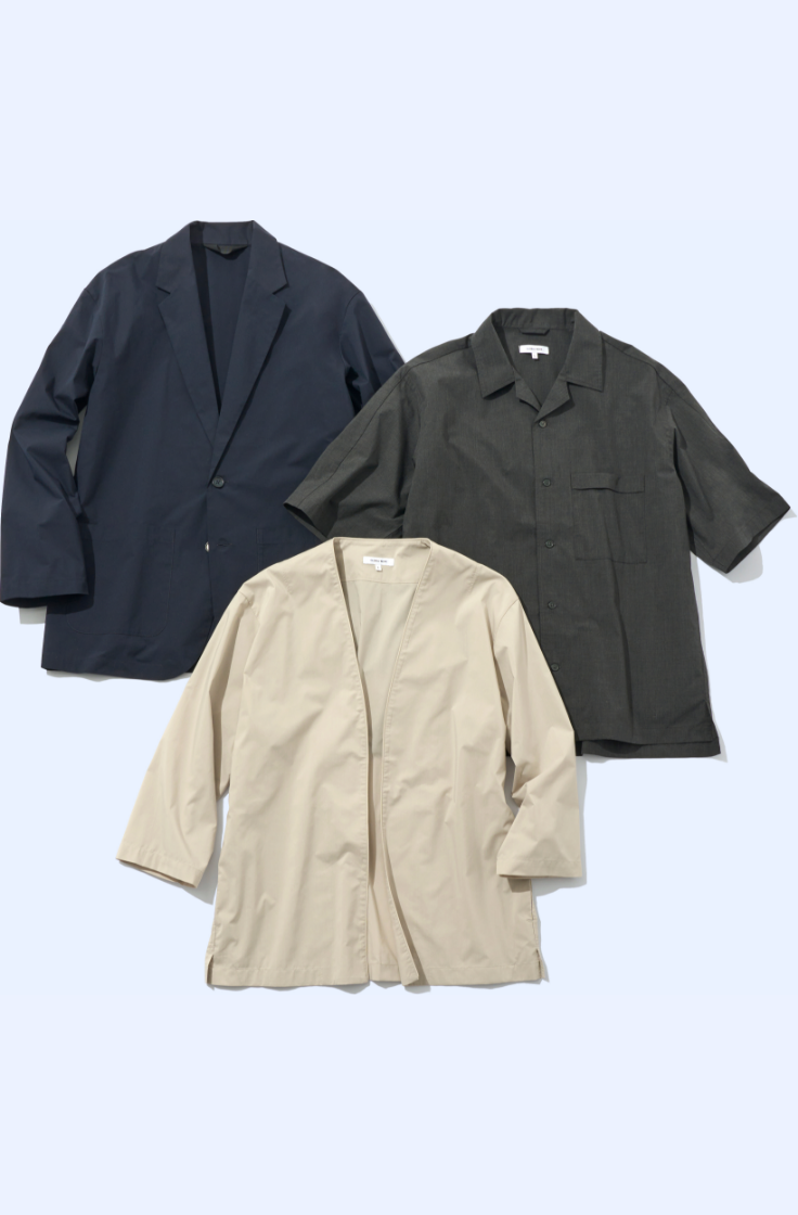 エアかるイージーパンツ｜パンツに合わせられるシャツやジャケットも揃う！