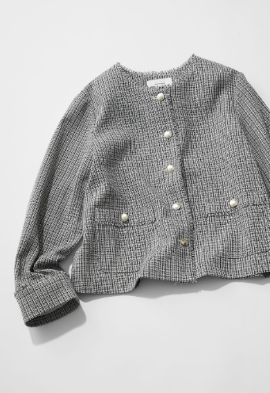 ツイード ノーカラージャケット
