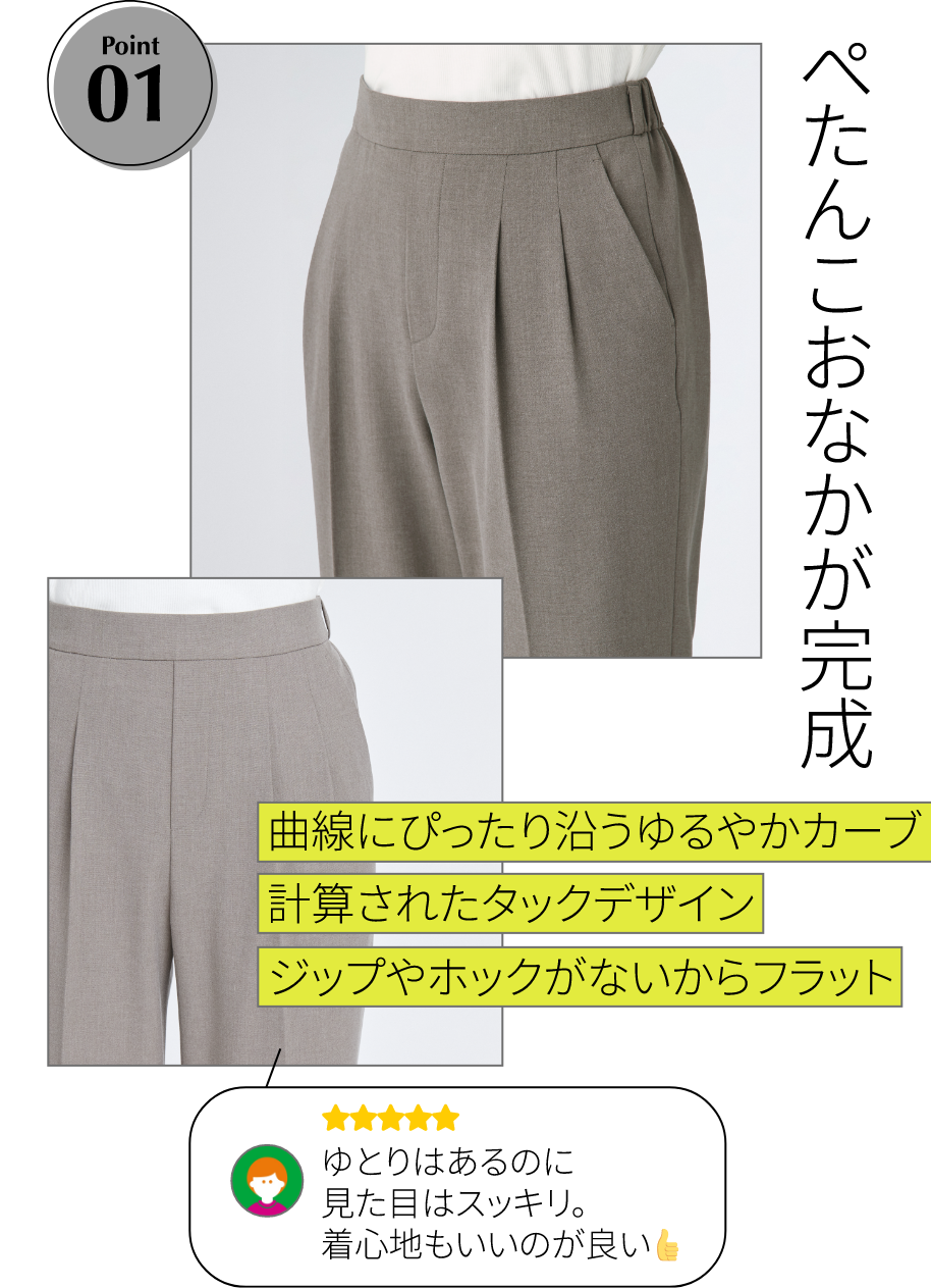 Point 01｜ぺたんこおなかが完成